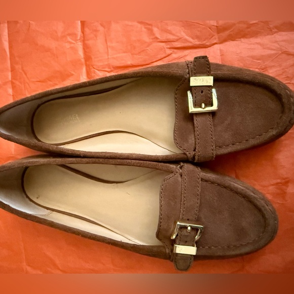 Michael Kors Shoes - Michael Kors Chocolate Suede Loafers with Gold Buckle